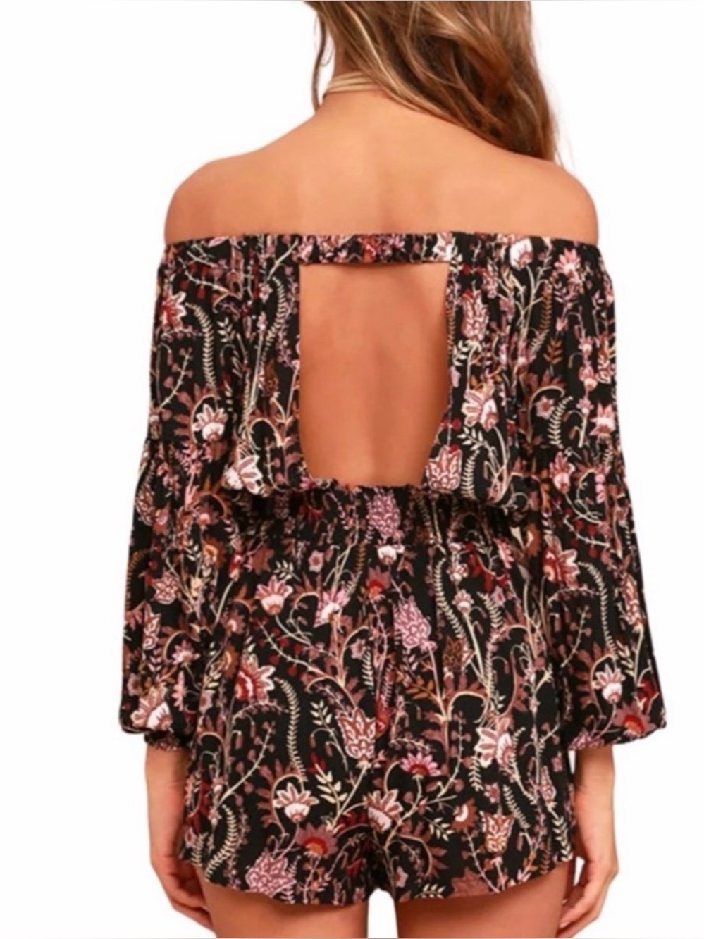 Free People Pretty and Free Floral Romper off the shoulders medium - Picture 2 of 11